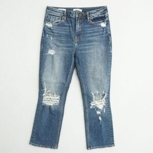 Vigoss Stevie Crop Straight Distressed Ripped Jeans Blue Womens Size 27